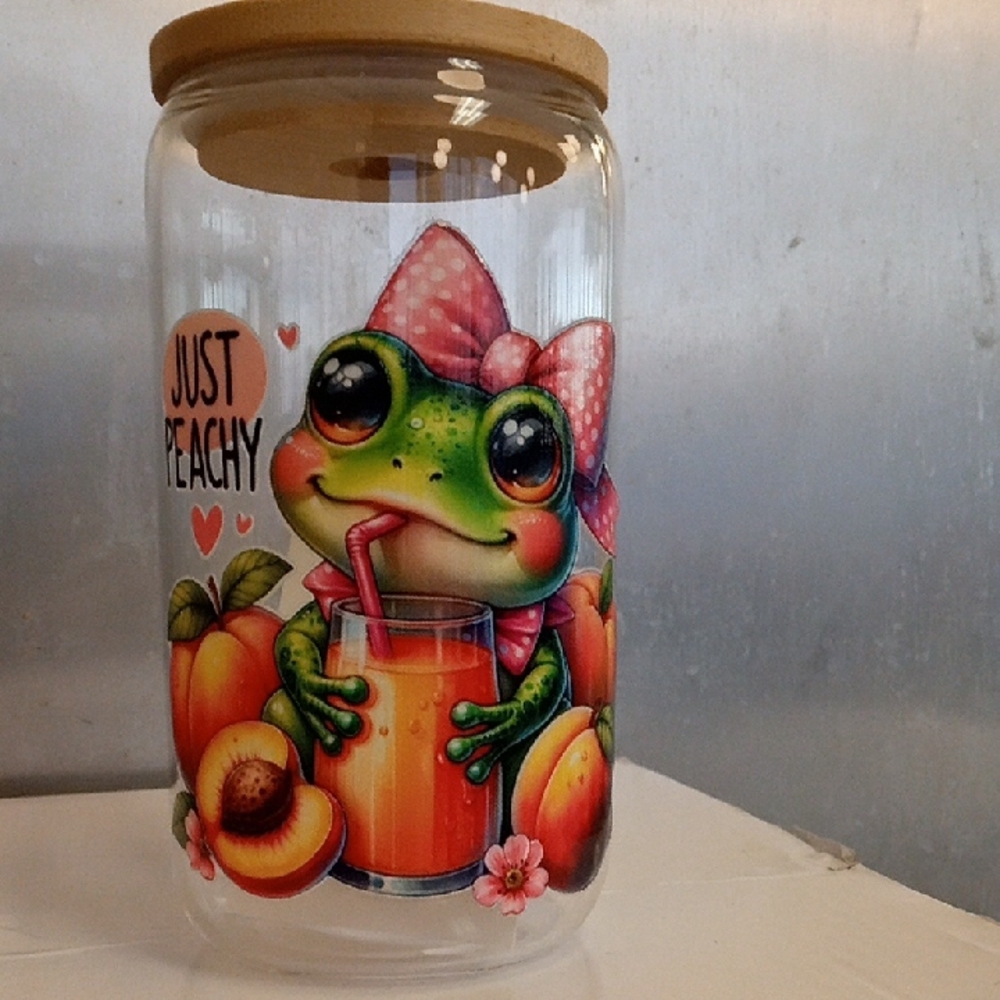 Frog Art  DRINKING GLASS WITH BAMBOO LID